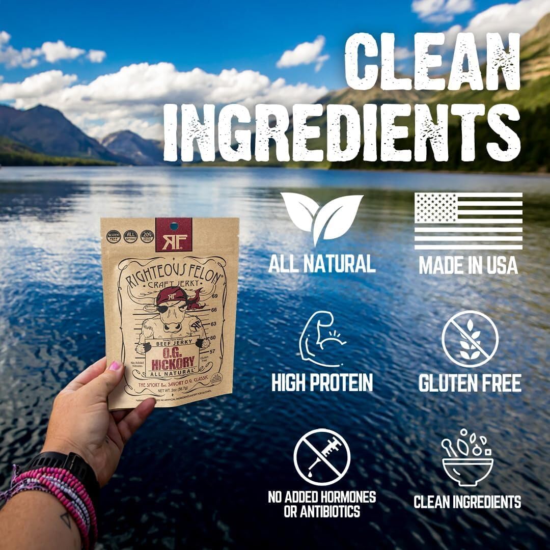 Righteous Felon Craft Beef Jerky (Og Hickory, Pack Of 8)