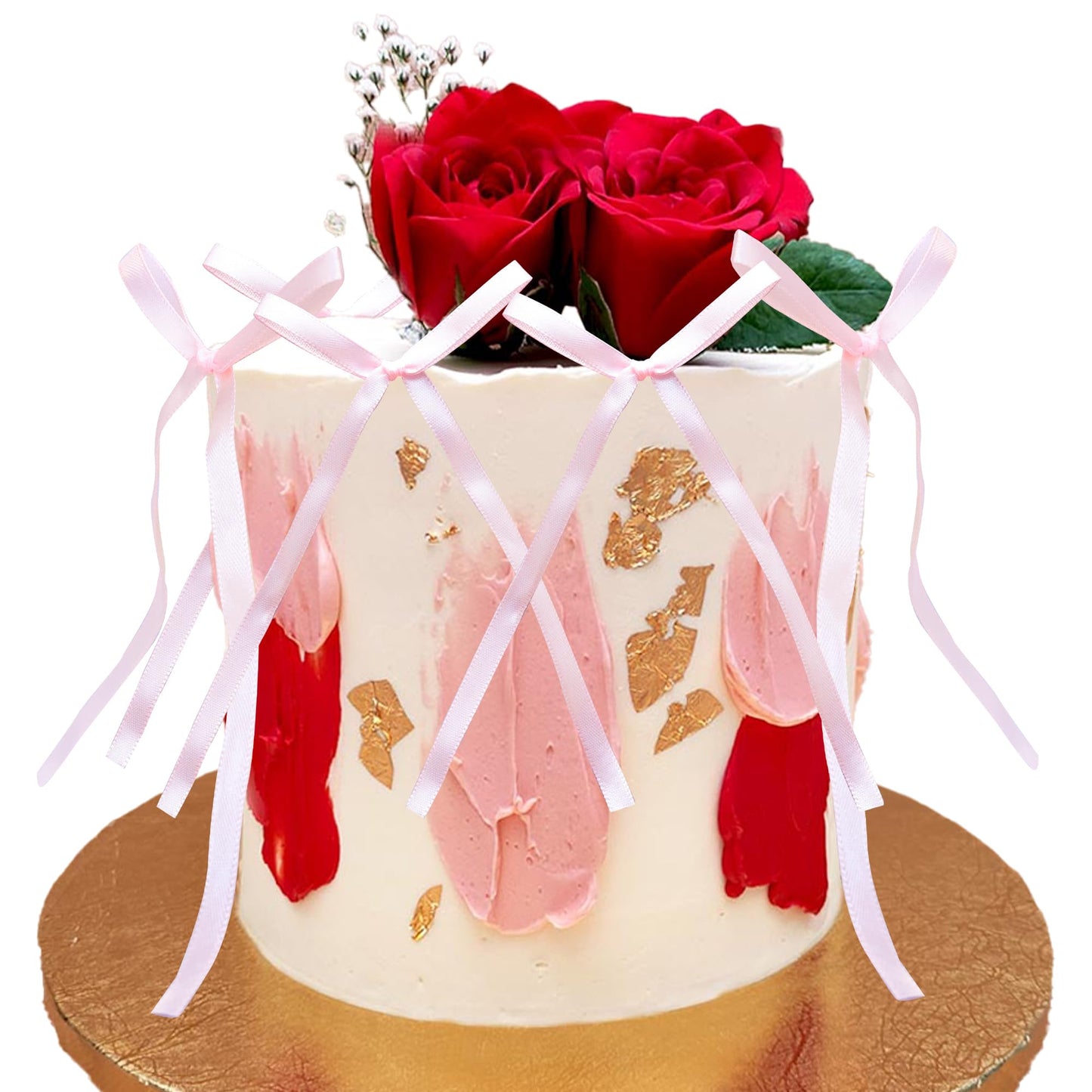 Gyufise Bowknot Cake Toppers, 30Pcs Light Pink Paper Picks for Baby Shower, Birthday, Wedding Party, Size W 2.9in x H 5.7in
