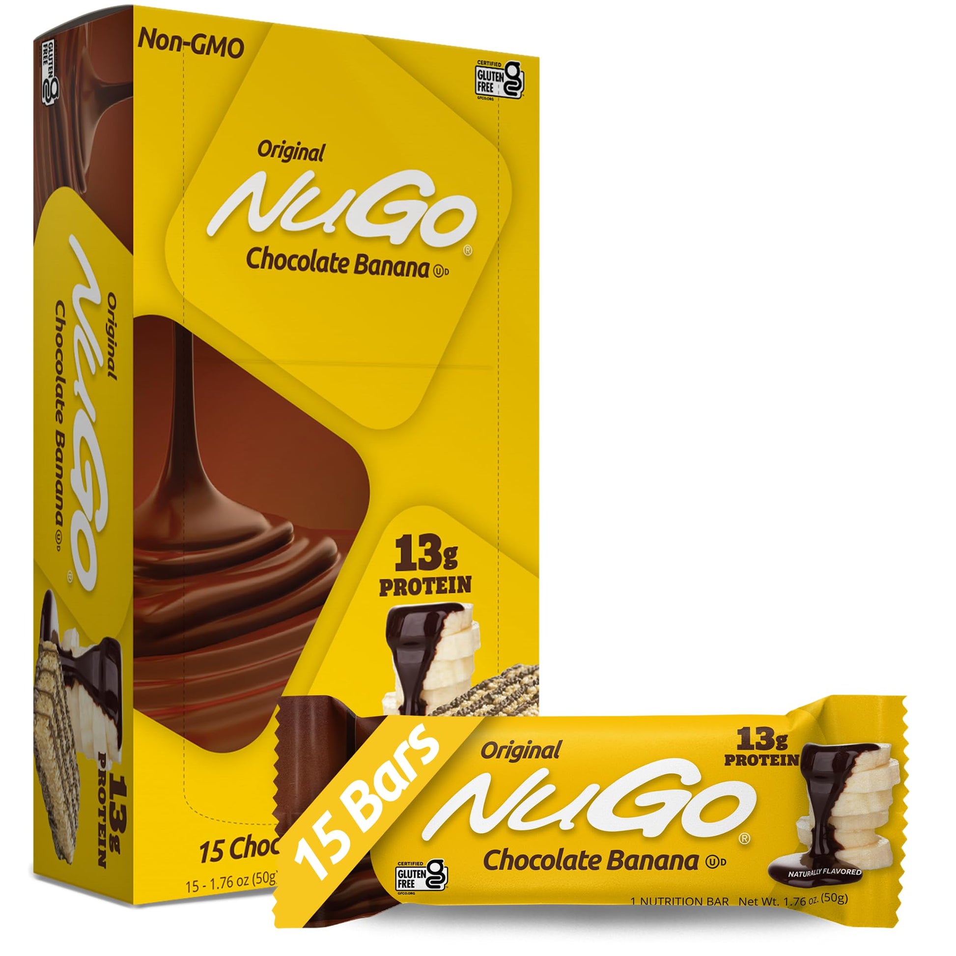 NuGo Protein Bar, Chocolate Banana, 13g Protein, Gluten Free, 15 Count