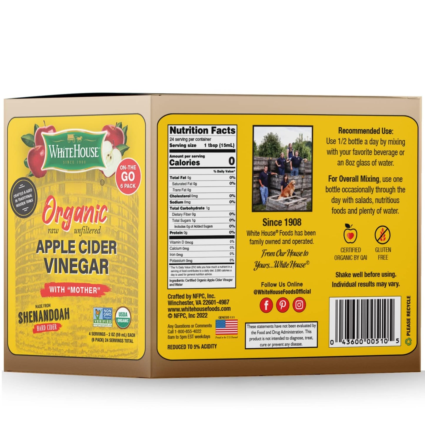 White House Organic Apple Cider Vinegar Shots, Raw Unfiltered, 2 Ounce, Pack of 24