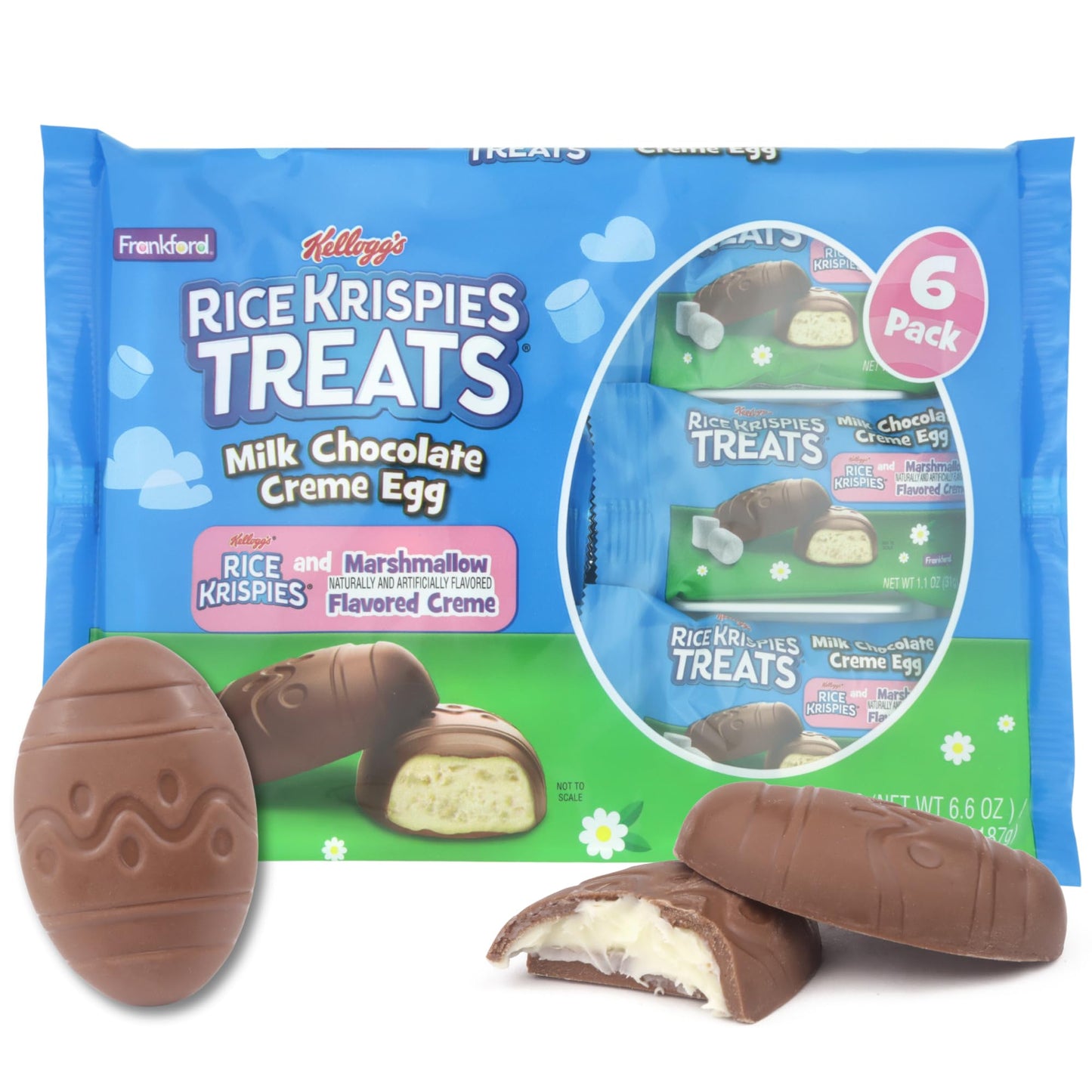 Rice Krispie Treats Chocolate Creme Eggs with Marshmallow Center, Six Individually Wrapped Pieces, Easter Basket Stuffer Candy, 