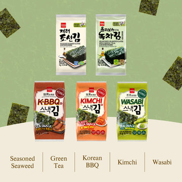 Wang Olive Oil Roasted Seaweed Snack with Green Tea, Gluten-free, Keto-friendly, Vegan, Healthy Snack 0.14 Ounce, Pack of 16