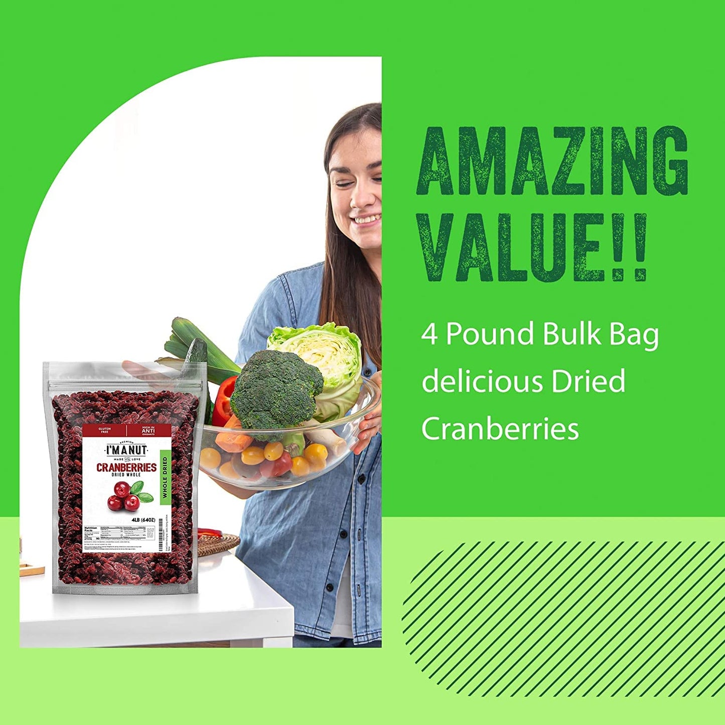 IM A NUT Dried Cranberries Original, 2 Pound Resealable Bag, High in Antioxidants, Great for Salads and Cooking