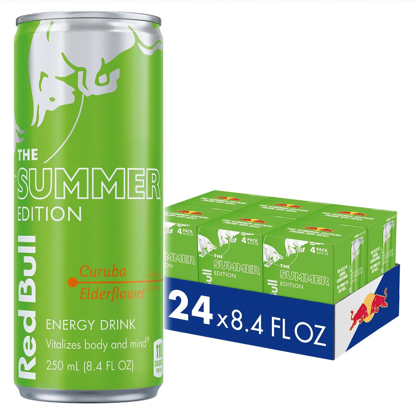 Red Bull Green Edition Curuba Elderflower Energy Drink - 8.4 Fl Oz, 24 Cans (6 Packs of 4), Model RB242812