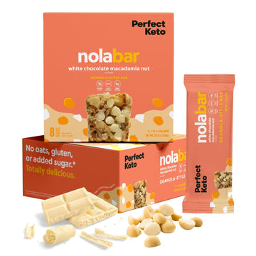Perfect Keto Nola Bars, Gluten Free, Keto Granola Bars, Low Carb Snack Or Breakfast Bar With No Sugar Added, Keto Diet Food, Healthy Snacks For Adults, 2G Net Carb, White Chocolate Macadamia, 8 Pack