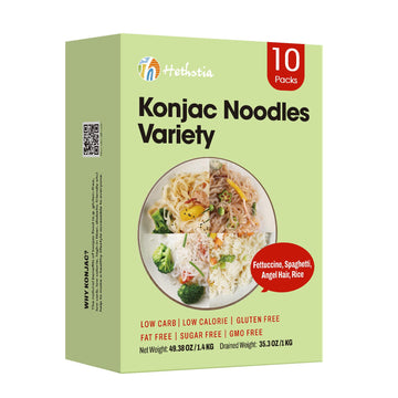 Hethstia Konjac Noodles Variety Pack - 10 Pack Shirataki Noodle with Fettuccine, Angel Hair, Spaghetti, and Rice Shapes, Keto, V