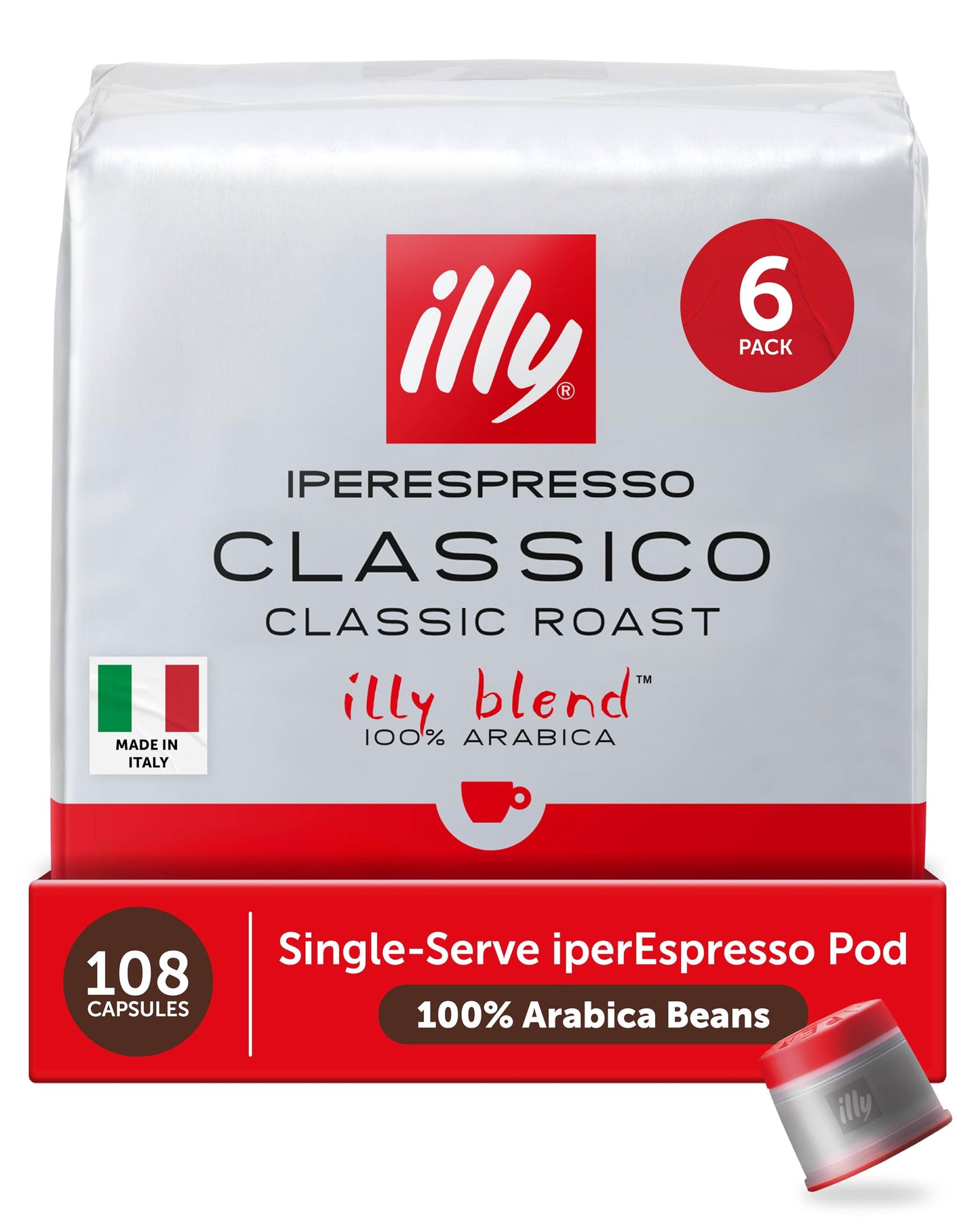 Illy Coffee IperEspresso Capsules - enhanced Single-Serve Coffee Capsules & Pods - Classico Medium Roast - Notes of Caramel  Orange Blossom  and Jasmine - 100% Arabica - 18 Count (Pack of 6)