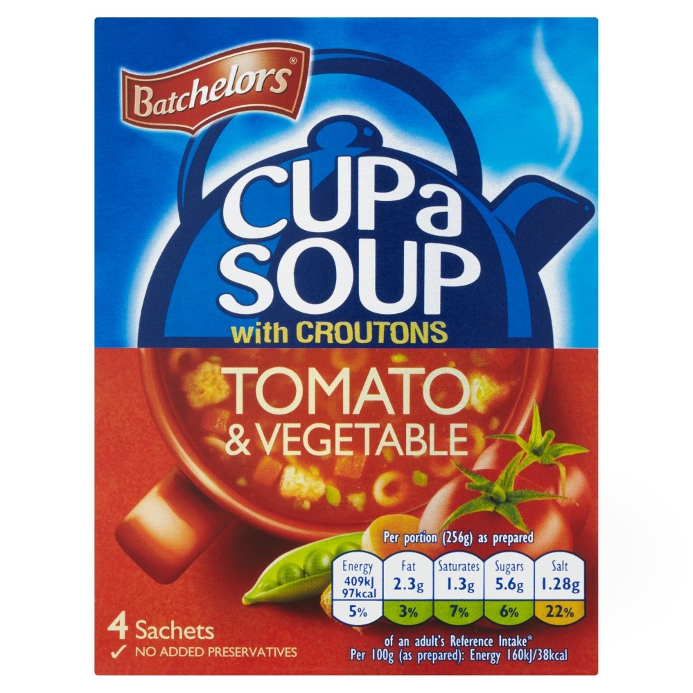 Original Batchelors Cup a Soup Tomato Vegetables with Croutons Imported From The UK England Creamy Tomato Vegetable Soup Chunky 