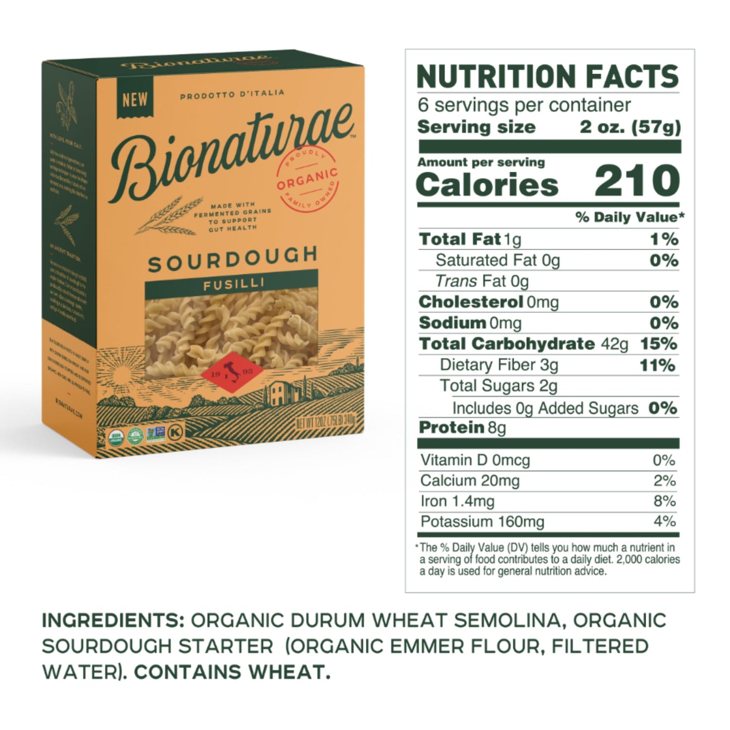 Bionaturae Sourdough Organic Fusilli Pasta - Italian Pasta Noodles  Spiral Pasta  Spiral Noodles  Fusilli Pasta Noodles  Corkscrew Pasta - 12 Ounce