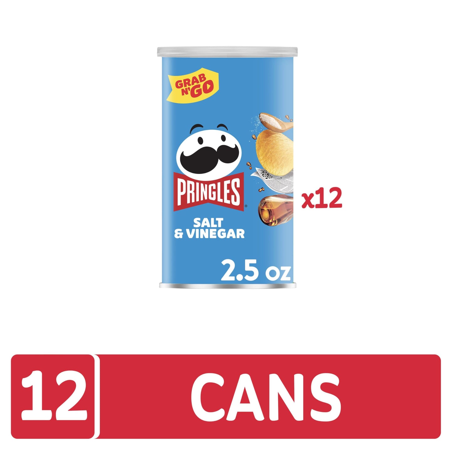 Pringles Potato Crisps Chips, Lunch Snacks, On-The-Go Snacks, Grab N' Go, Salt And Vinegar (12 Cans)