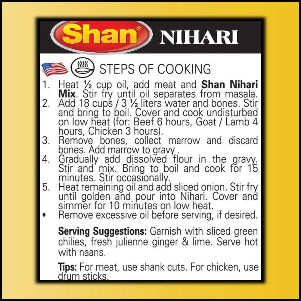 Shan Nihari Masala Seasoning Mix, Spice Packets for Slow Cooked Meat Stew, 60g (Pack of 6)