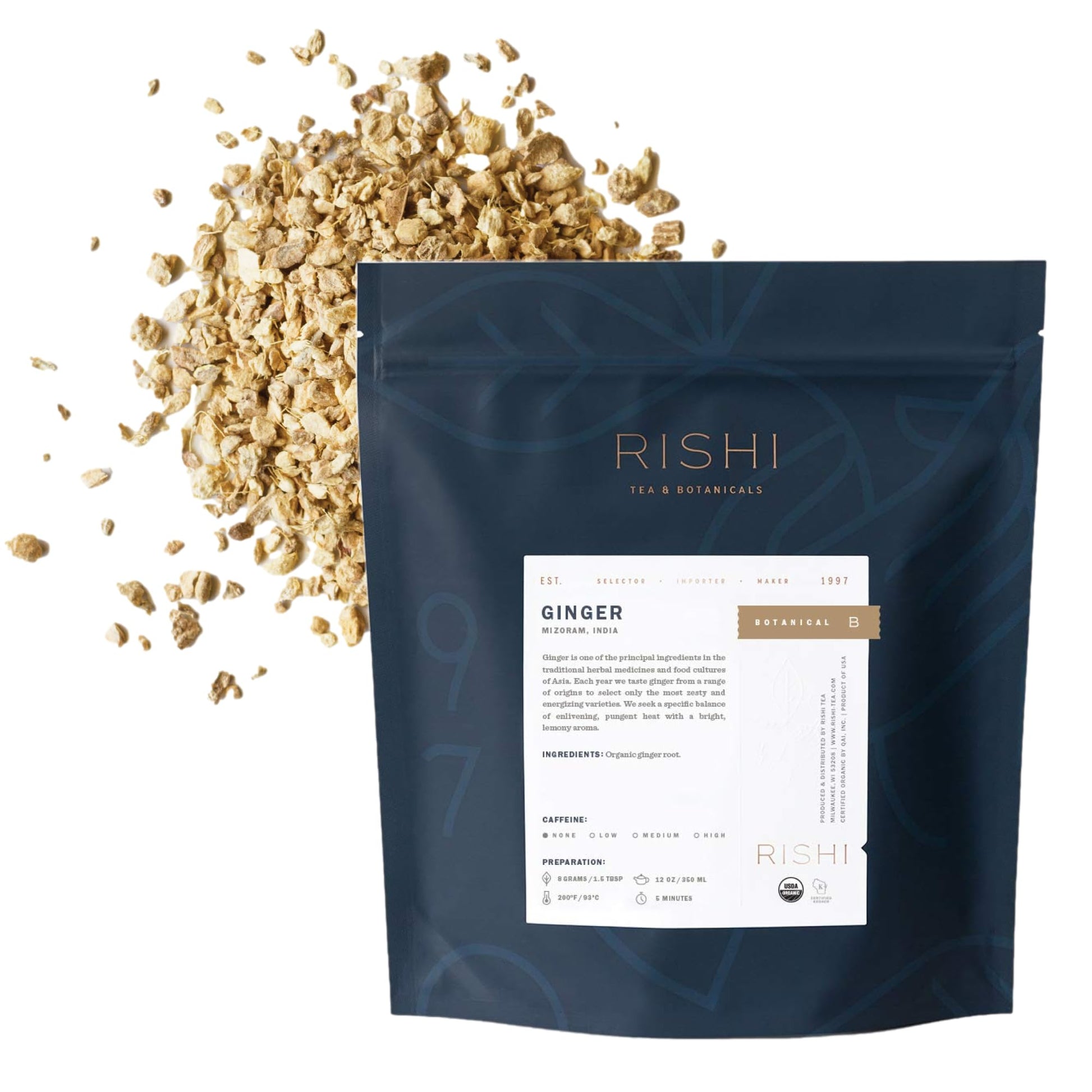 Rishi Tea Ginger Herbal Tea - Organic, Caffeine Free, Loose Leaf - 16 Ounces, 56+ Servings