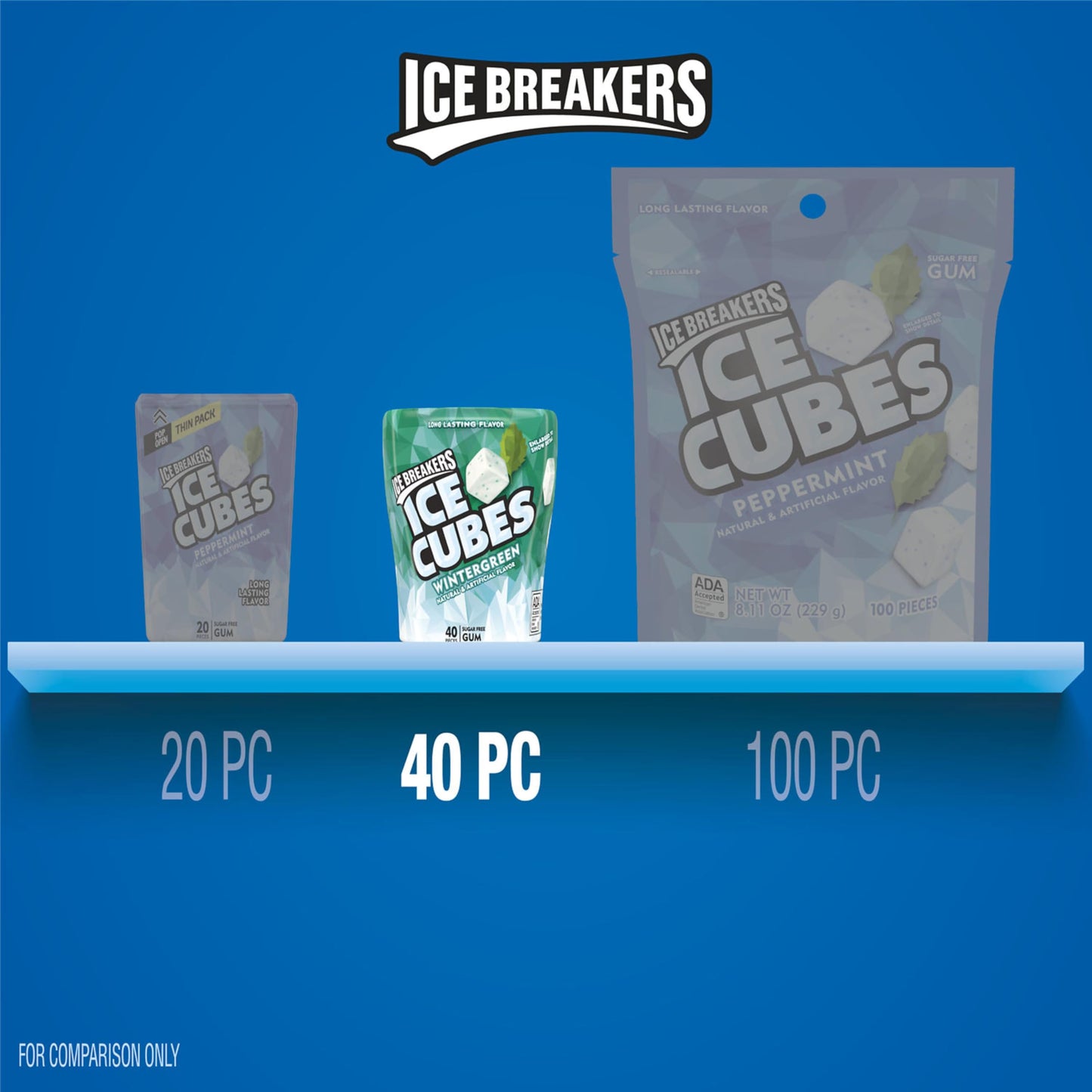 Ice Breakers Ice Cubes Wintergreen Sugar Free Chewing Gum Bottles, 3.24 Oz (6 Count, 40 Pieces)