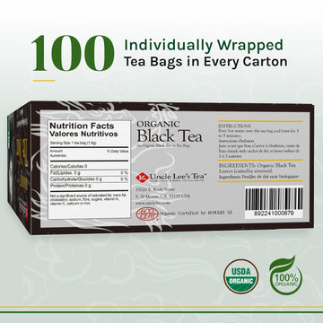 Uncle Lee   s Organic Black Tea - Authentic Chinese Tea, Full-Bodied, Robust Black Tea Bags, Individually Wrapped, 100 Count (Pa