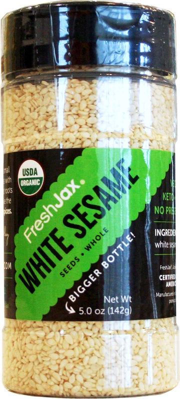 Certified Organic White Sesame Seeds - Freshjax Premium Organic Spices, Herbs, Seasonings, And Salts (Large Bottle)