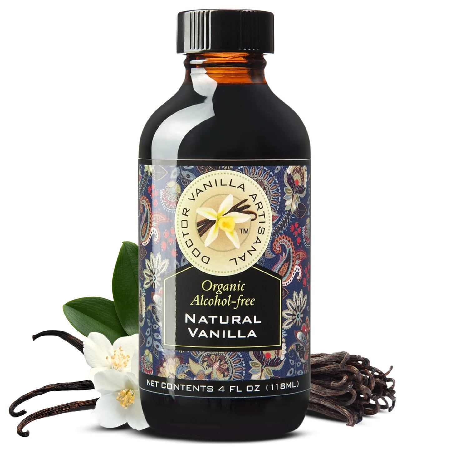 DOCTOR VANILLA ARTISANAL Organic Vanilla Extract, Alcohol-Free, Halal Certified, 4 Oz Bottle