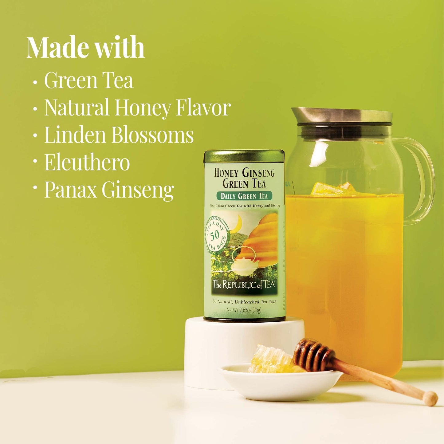 The Republic of Tea Honey Ginseng Green Tea Bags, 50 Count, Relaxing Chinese Green Tea Blend