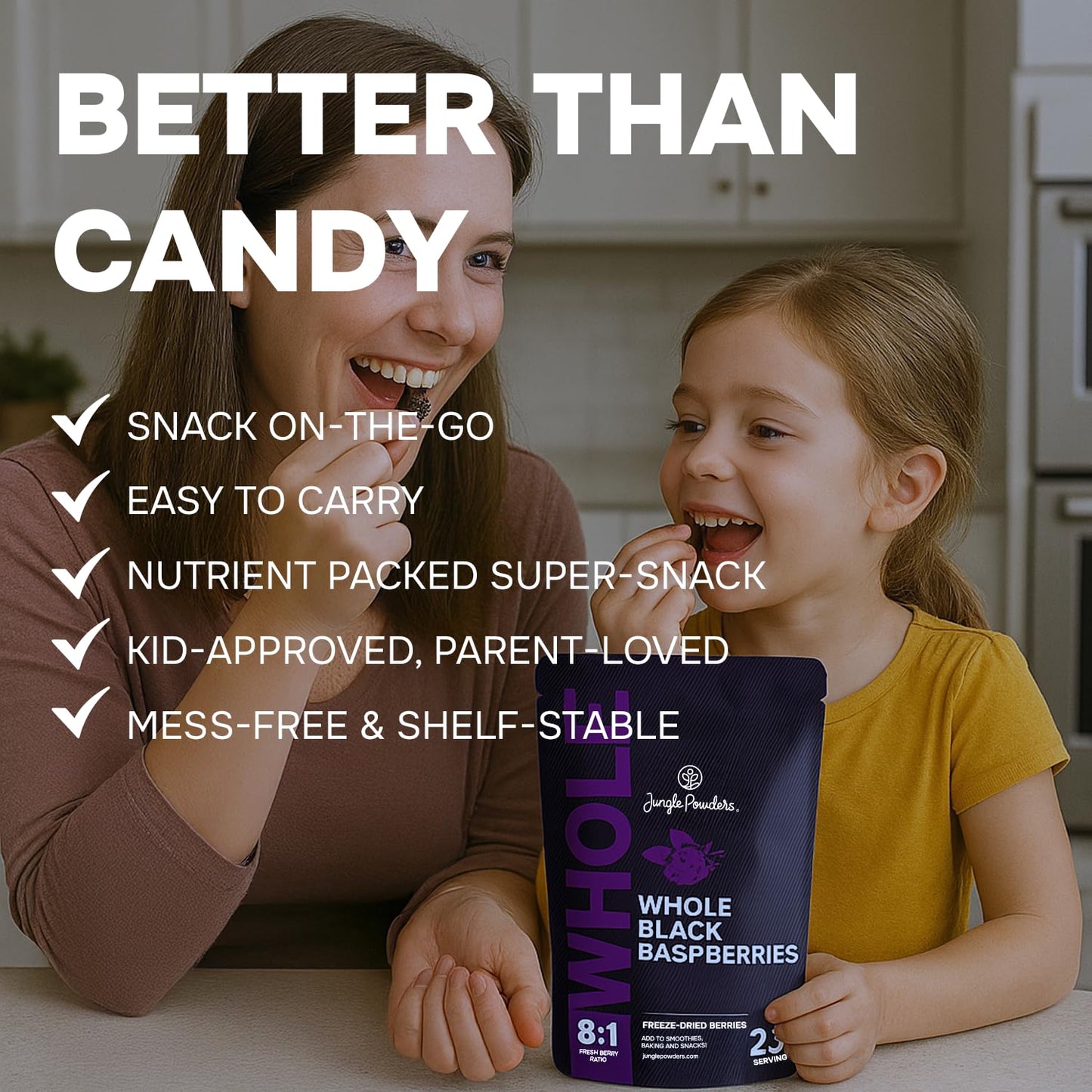 Whole Black Freeze Dried Raspberries 3.2 Ounce Bag - Dried Fruit Healthy Snacks For Kids, Dehydrated Raspberry For Baking & Deco