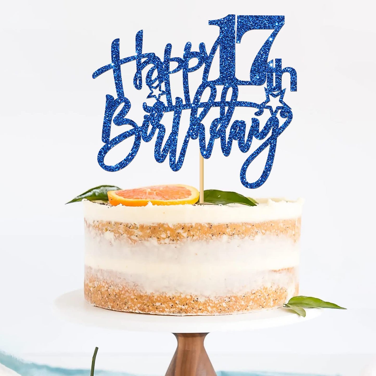 Roadsea Happy 17Th Birthday Cake Topper - Girl Boy 17 Years Old Birthday Cake Supplies - 17Th Birthday Party Decorations - Blue