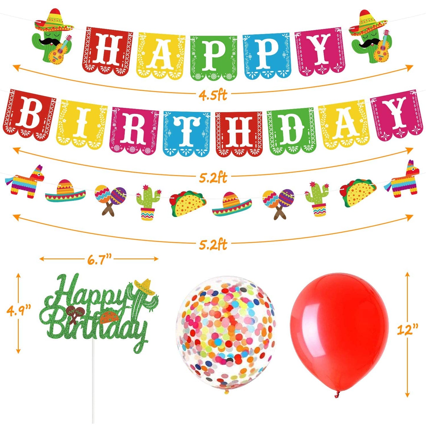 Mexican Themed Birthday Party Supplies, Fiesta Birthday Banner And Cake Topper, Taco Party Decorations For Kids