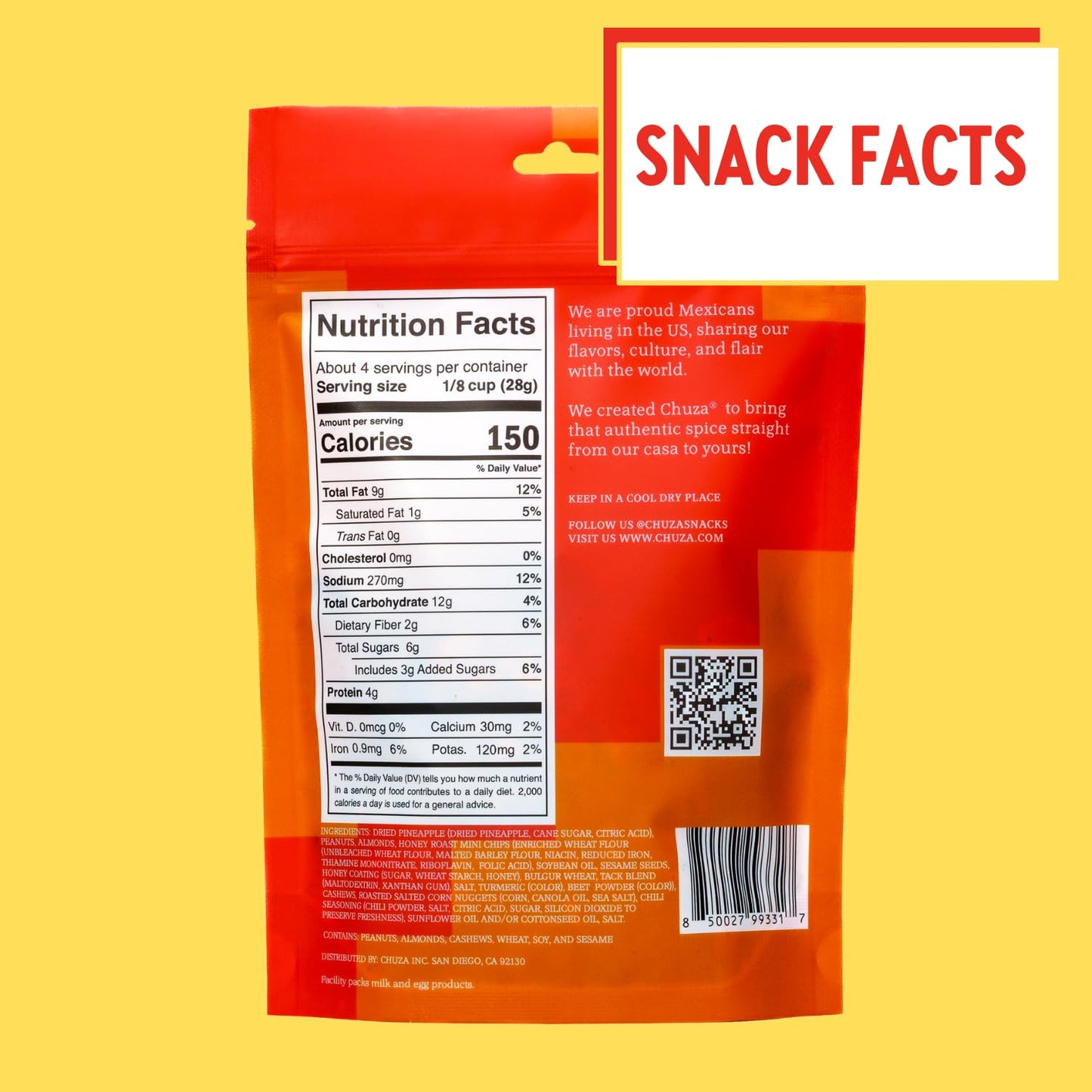 CHUZA Spicy Tropical Trail Mix - Bold & Crunchy Snack with 100% Mexican Spices - Peanuts, Almonds, Cashews, Sesame Chips, Corn N