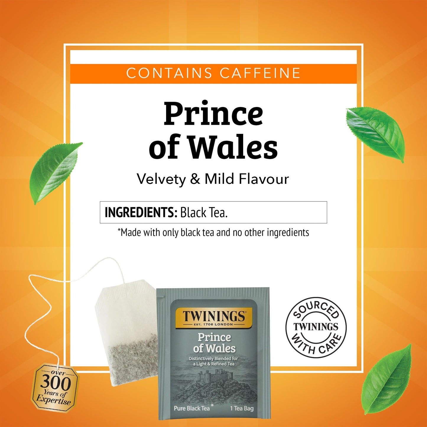 Twinings Prince of Wales Black Tea, 20 Individually Wrapped Bags, Velvety Smooth & Mild, Caffeinated, 20 Teabags
