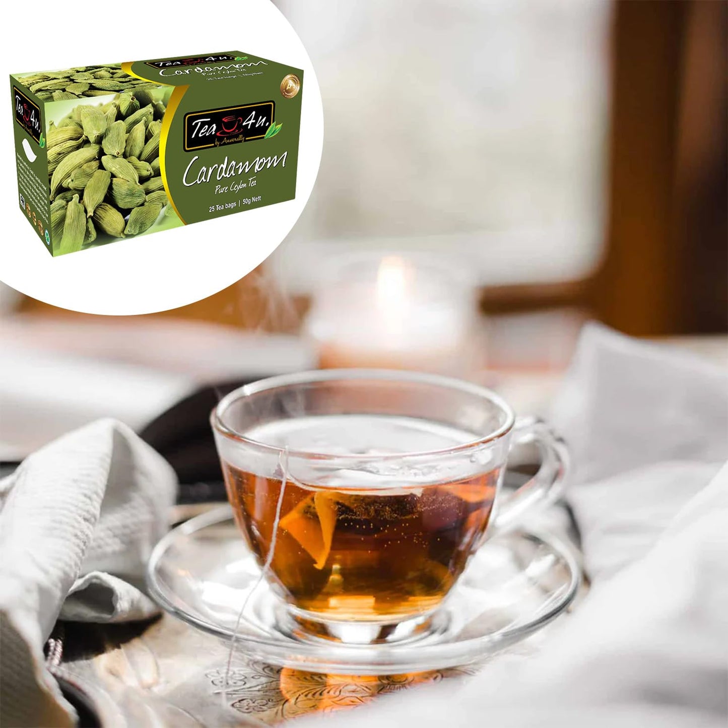 TEA 4U Flavored Black Tea Bags - Original Ceylon Tea with Cardamom, 1 Count (Pack of 25)
