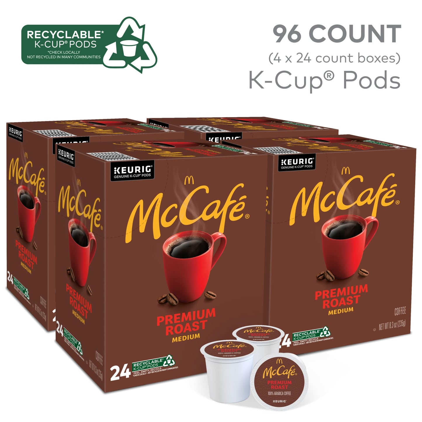 Mccafe Premium Roast Coffee, Keurig Single Serve K-Cup Pods, Medium Roast, 24 Count (Pack Of 4)