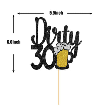 Maicaiffe Black Glitter Dirty 30 Cake Topper - Happy 30Th Birthday Cake Topper - Cheers To 30 Years - 30Th Birthday Cake Decorat