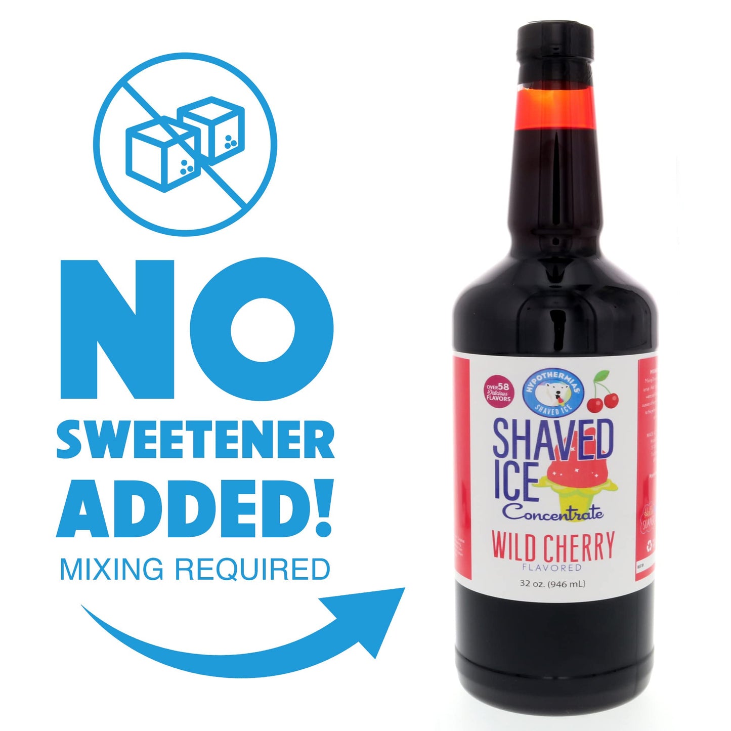Hypothermias Shaved Ice Syrup Concentrate - Wild Cherry - 32 Fl Oz Quart - Unsweetened, Makes 8 Gallons