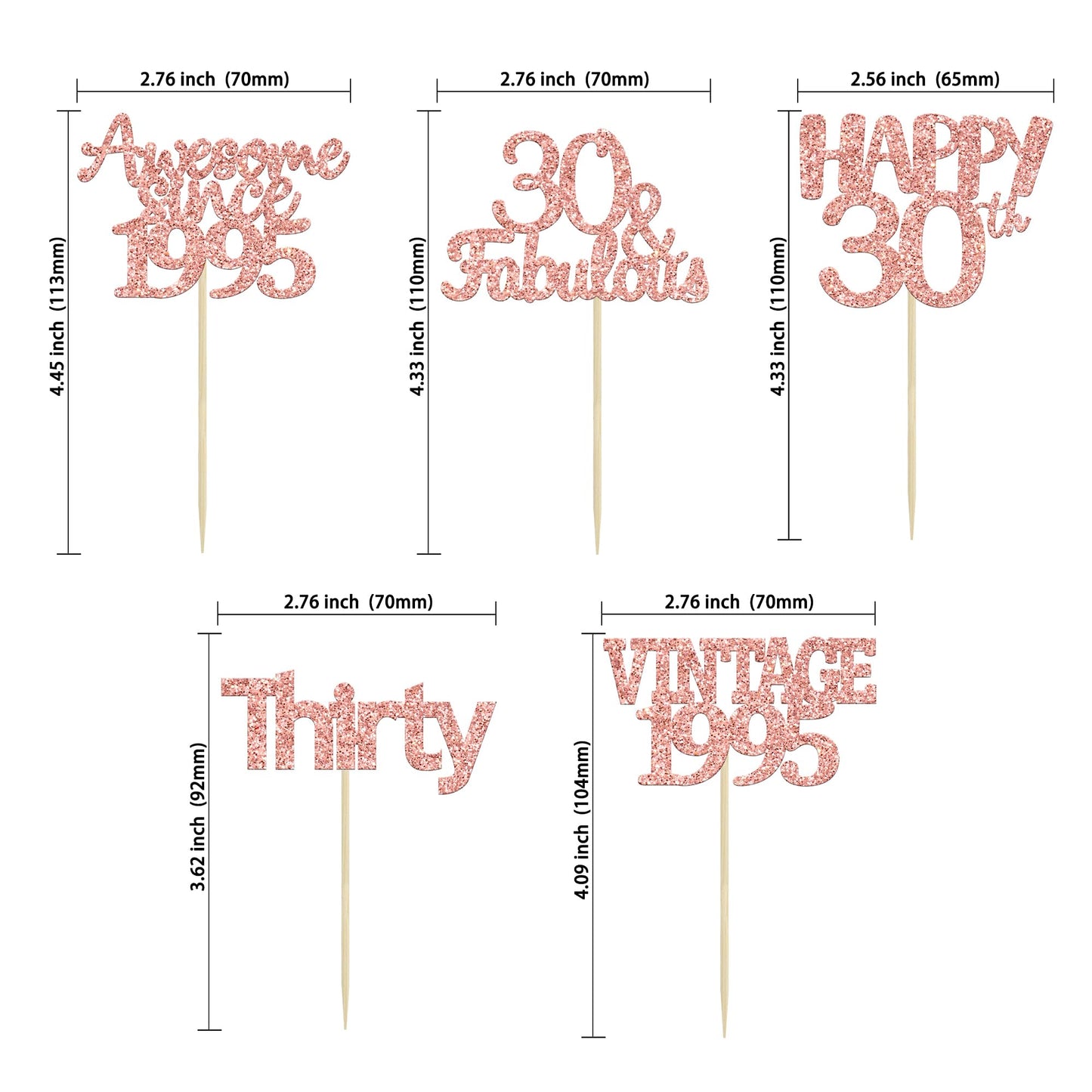 Gyufise 30Pcs Rose Gold Vintage 1993 Cupcake Toppers Glitter Number 30 Cheers To 30 Fabulous Thirty Cupcake Picks 30Th Birthday