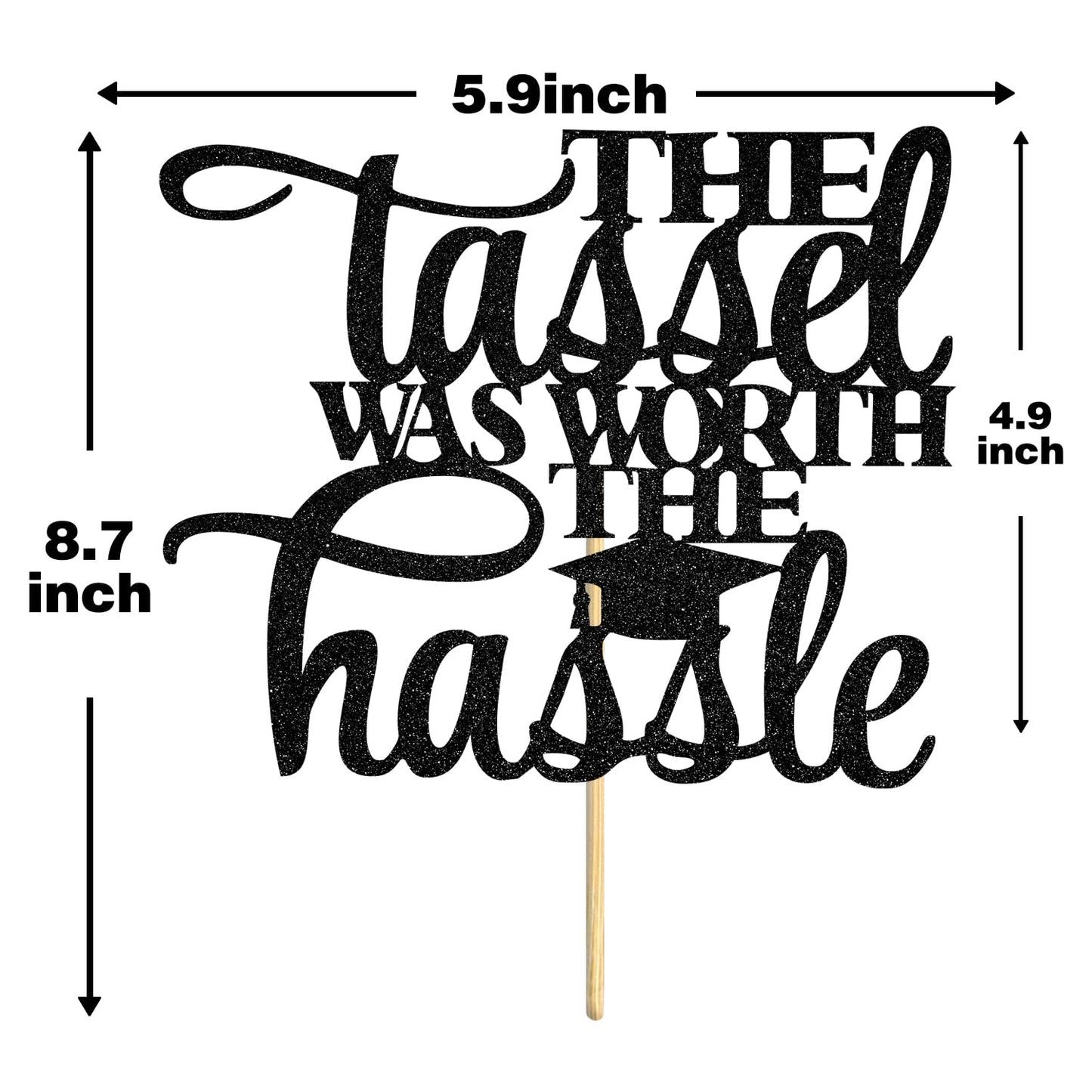 Hotmoon Graduation Cake Topper - The Tassel was Worth The Hassle - Black Cardstock Decoration for 2025 Grad Party
