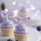 YCTHUNFISH 12 Pack Pink Bow Cupcake Toppers for Wedding, Bridal Shower, Birthday Party - Purple Paper Bowknot Decorations