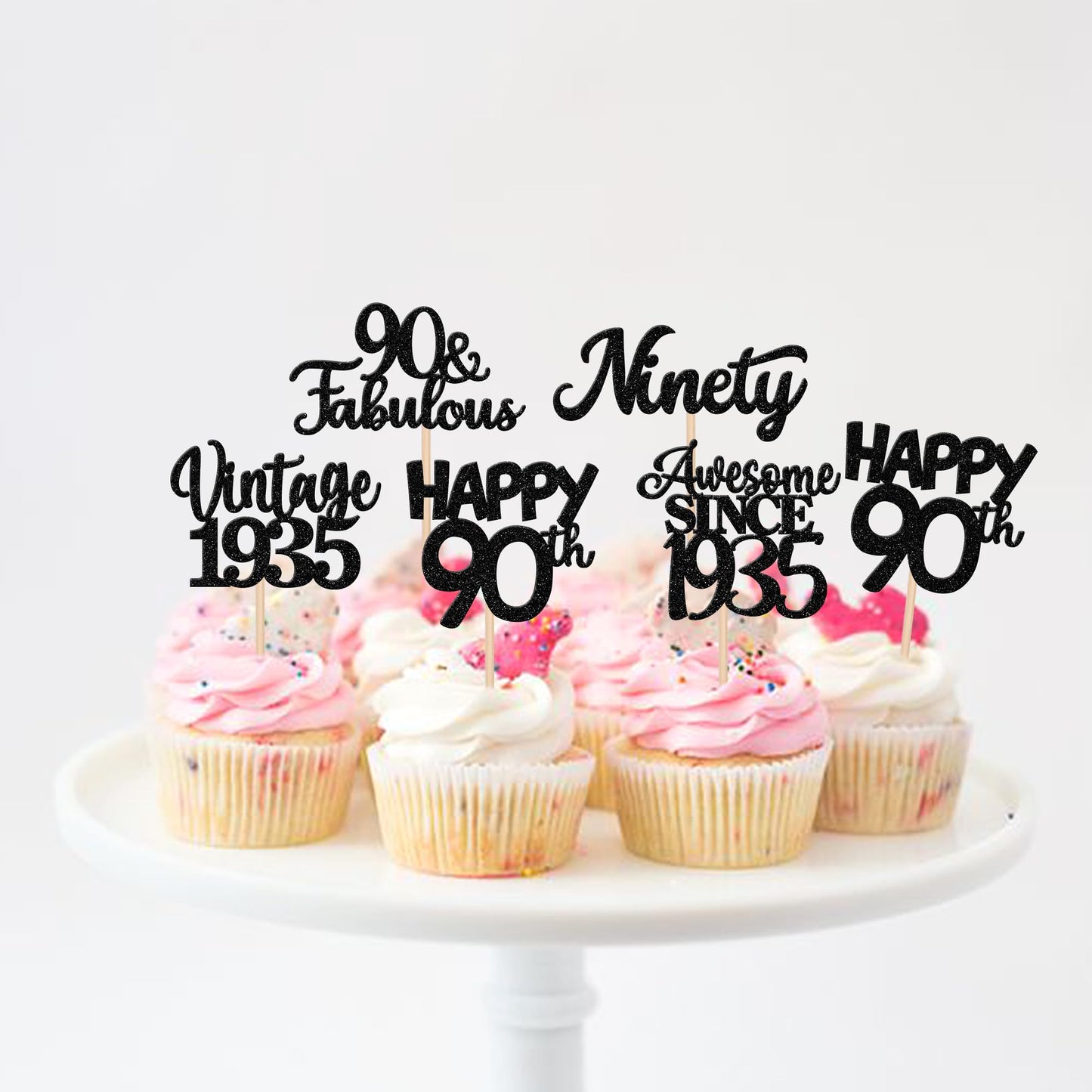 30Pcs Happy 90Th Birthday Cupcake Toppers Glitter Awesome Since 1933 Ninety 90 Fabulous Vintage 1933 Cupcake Picks For 90Th Birt