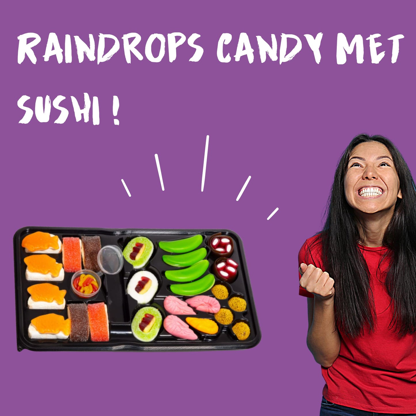 Raindrops - Gummy Candy Large Sushi Bento Box - Yummy Gummy Food Looks Just Like a Sushi - Mens Stocking Stuffer Ideas - (9.5 o