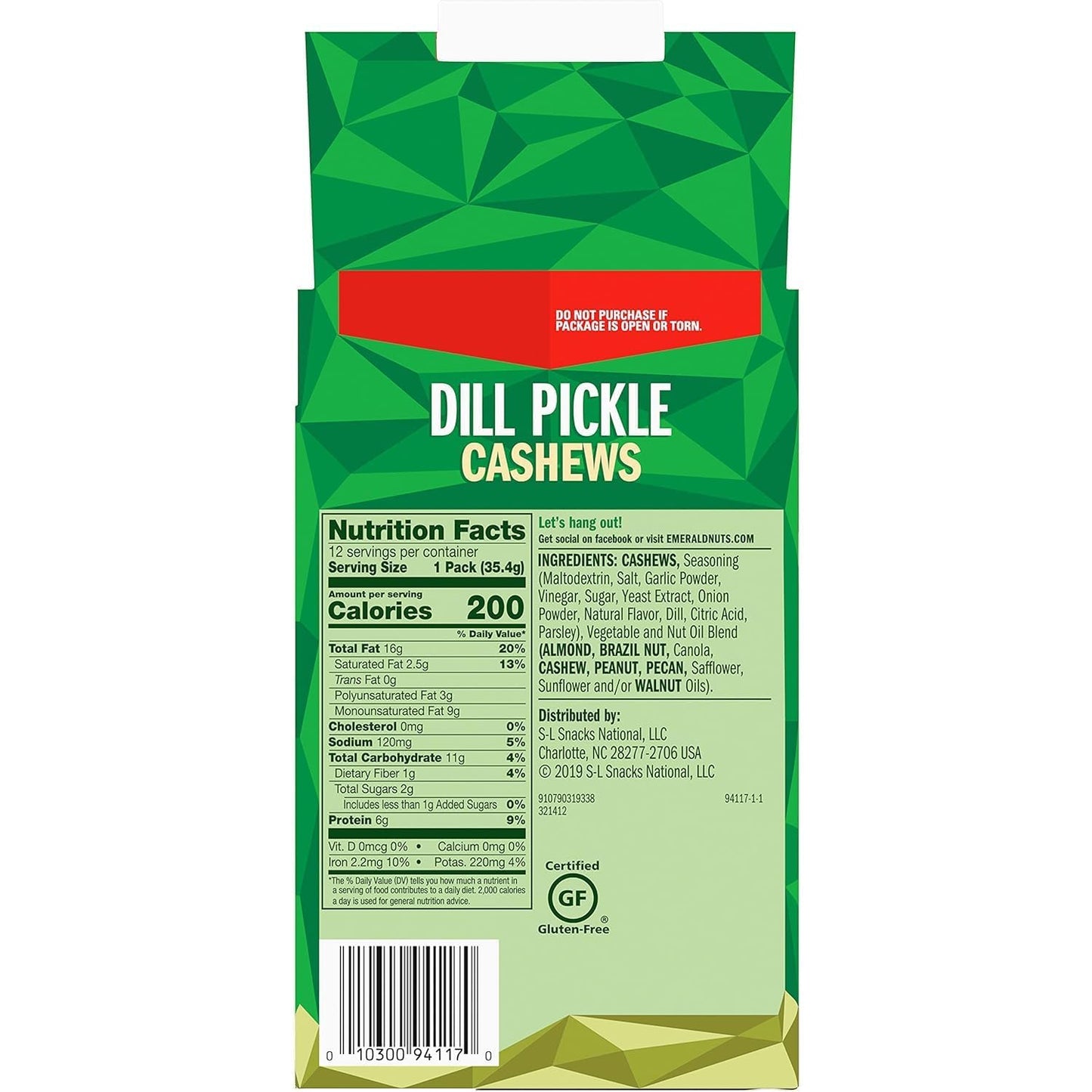 Emerald Nuts, Dill Pickle Seasoned Cashews, 15 Oz (Pack Of 4)
