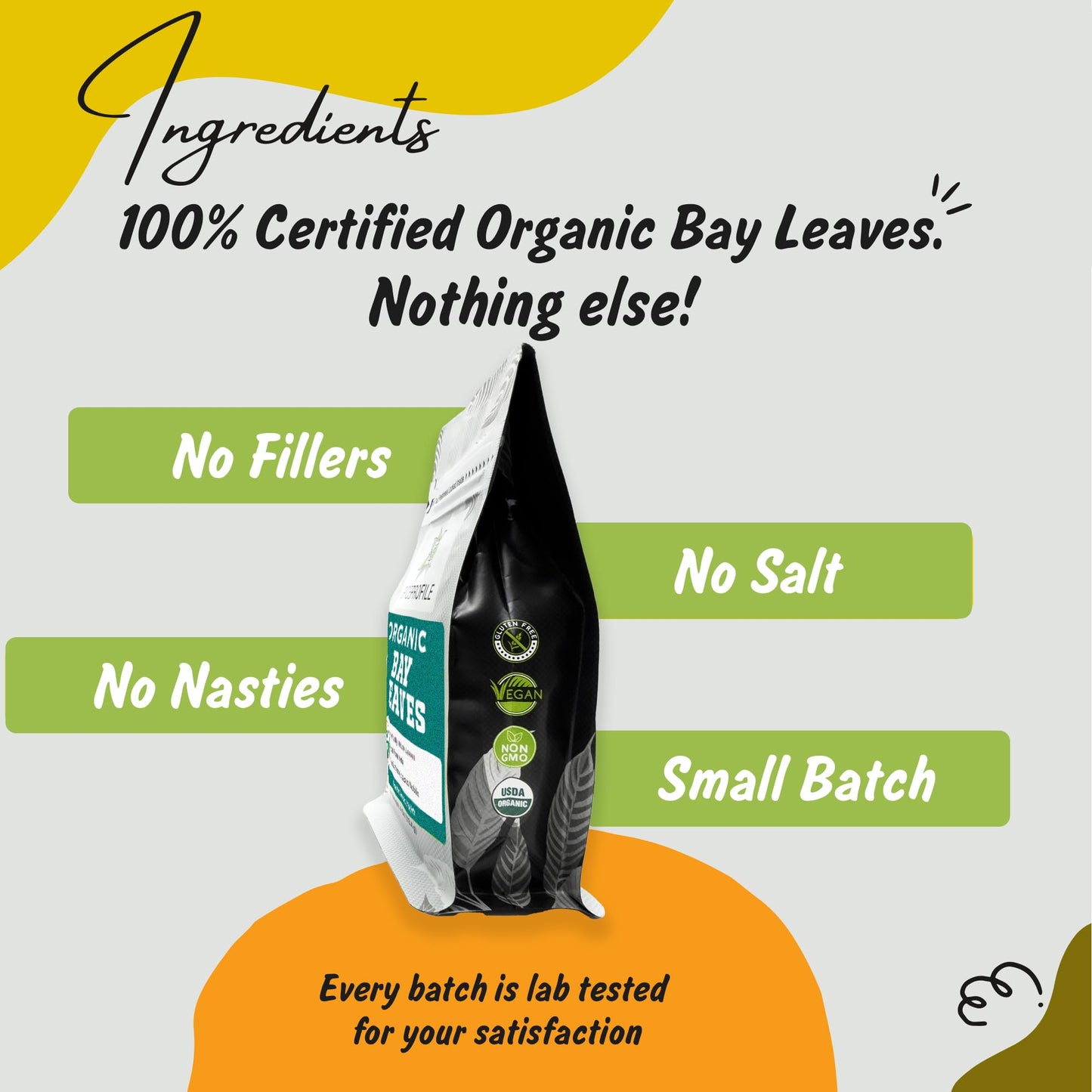 Spice Profile Usda Organic Bay Leaves, Lab Tested For Heavy Metals, Resealable 1Oz Pouch, Tej Patta, Hojas De Laurel