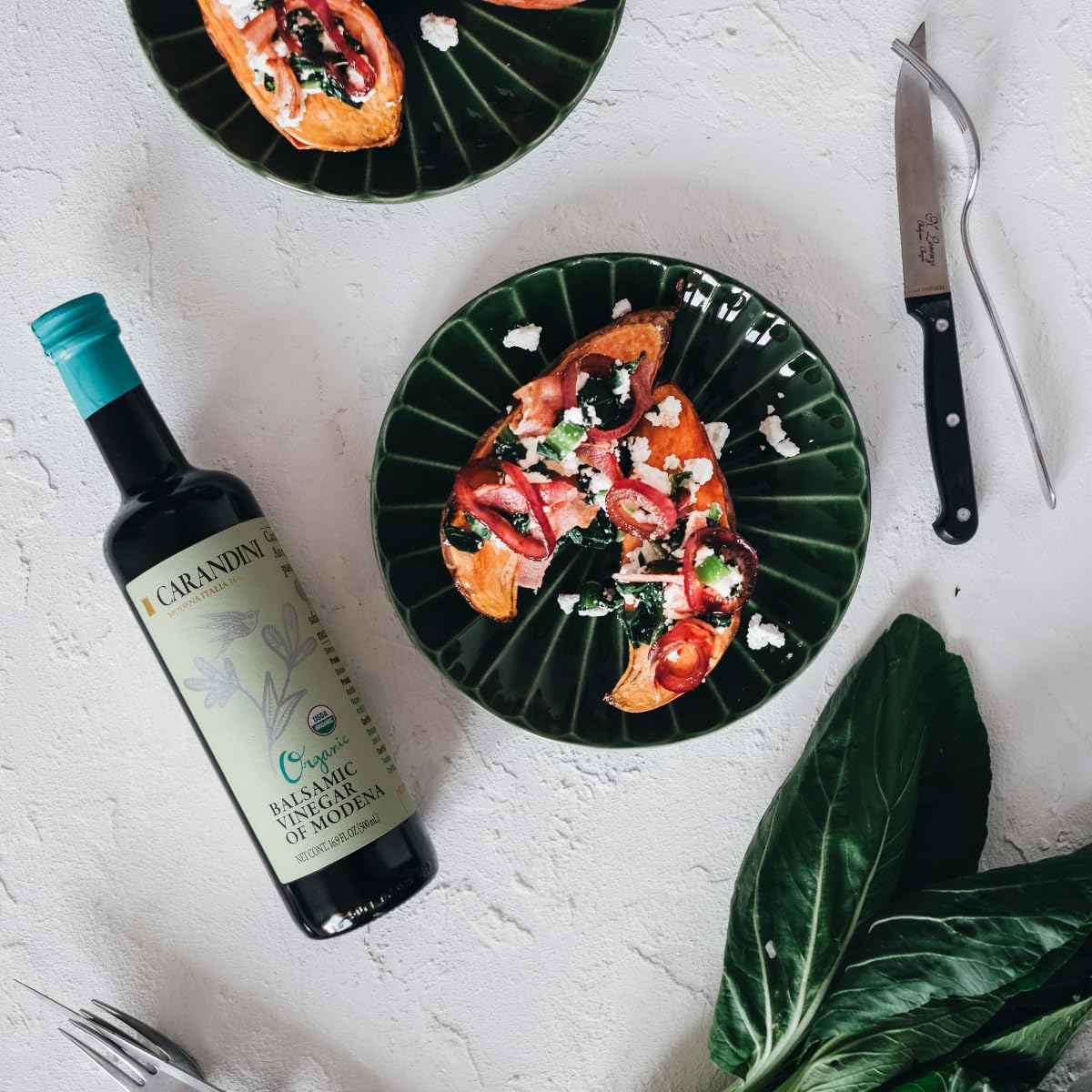 Carandini Silver Leaf Organic Balsamic Vinegar Of Modena Pgi, Gluten-Free | For Salad, Vegetables, Cheese - Pack Of 2, 16.9 Fl O