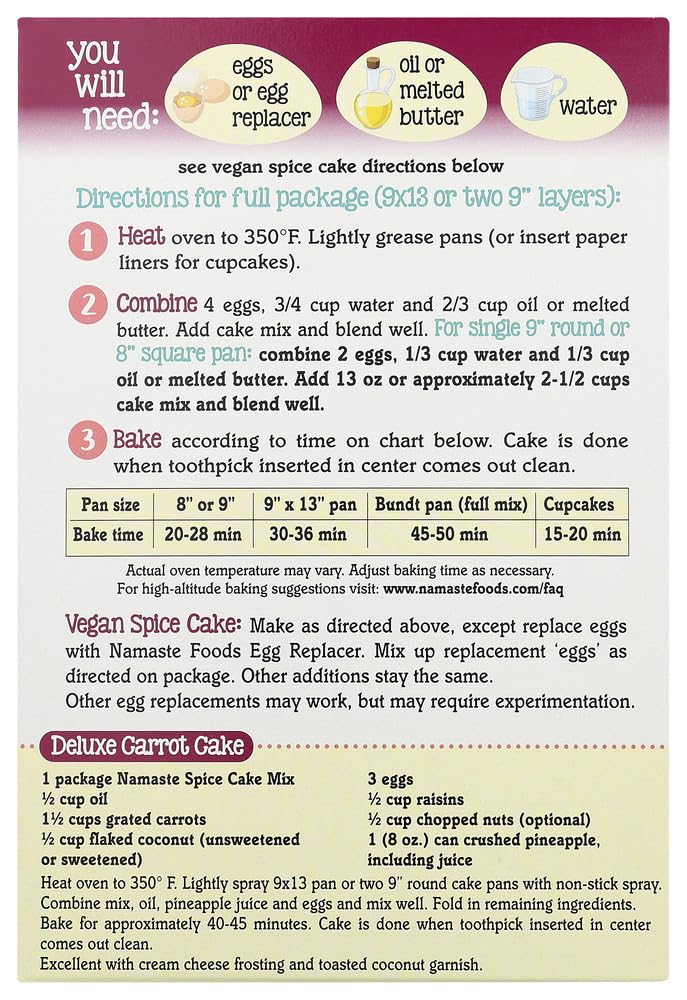 Namaste Foods, Gluten Free Spice Cake Mix, 26-Ounce Bags (Pack Of 1)