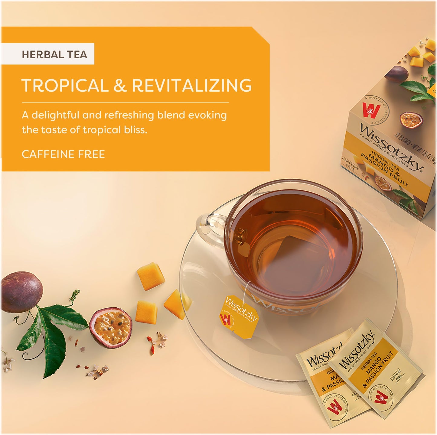 Wissotzky Mango & Passion Fruit Herbal Tea, 20 Tea Bags