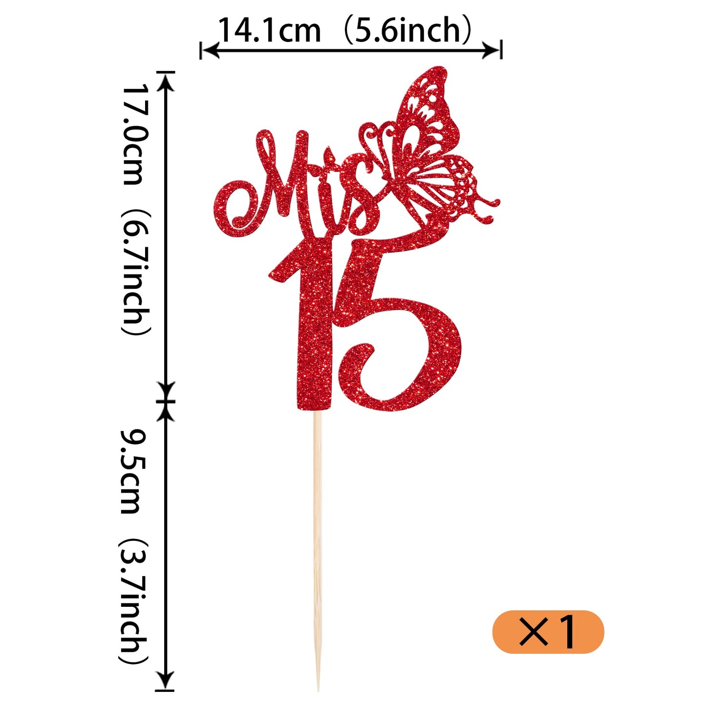Rssta i Happy 15th Birthday Cake Topper, Red Cardstock Decoration for 15th Birthday Party, Cheers to 15 Years, Design 2