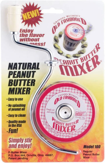 Grandpa Witmers Old Fashioned Mess-Free Nut Butter and Natural Peanut Butter Mixer, Made in America, BPA Free, Fits 16-Ounce Jar
