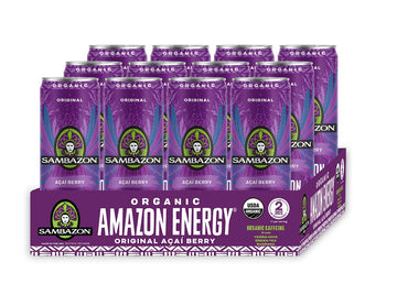 Sambazon Organic Sparkling Amazon Energy Drink, Acai Berry, 12 Fl Oz (Pack of 12), Vegan, Non-GMO, Kosher, Purple