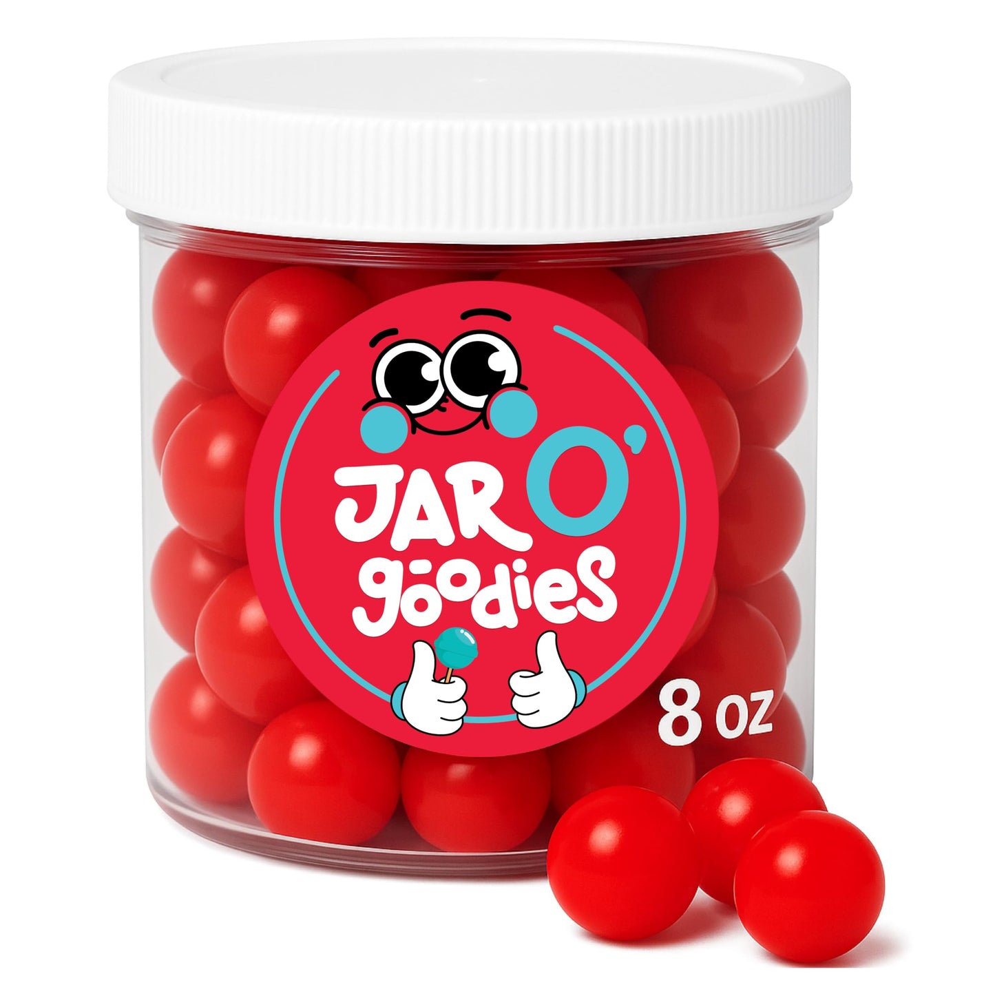 Jar O Goodies - Holiday Treats, Christmas Stocking Stuffers, Cherry Sours Red Candy Balls Gift Set, Original Chewy Candies (8 O