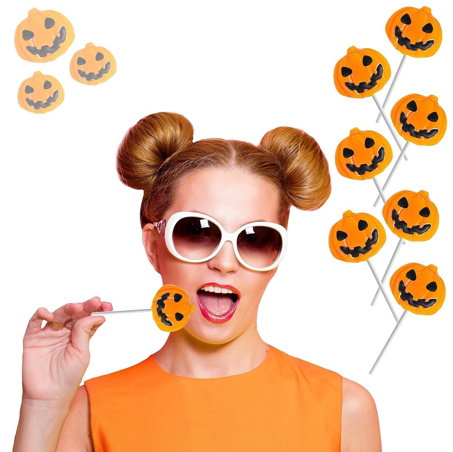 Fruidles Halloween Pumpkin Lollipop Suckers Candy, Individually Wrapped, 96-Pack, Spooky Goody Bag Fillers