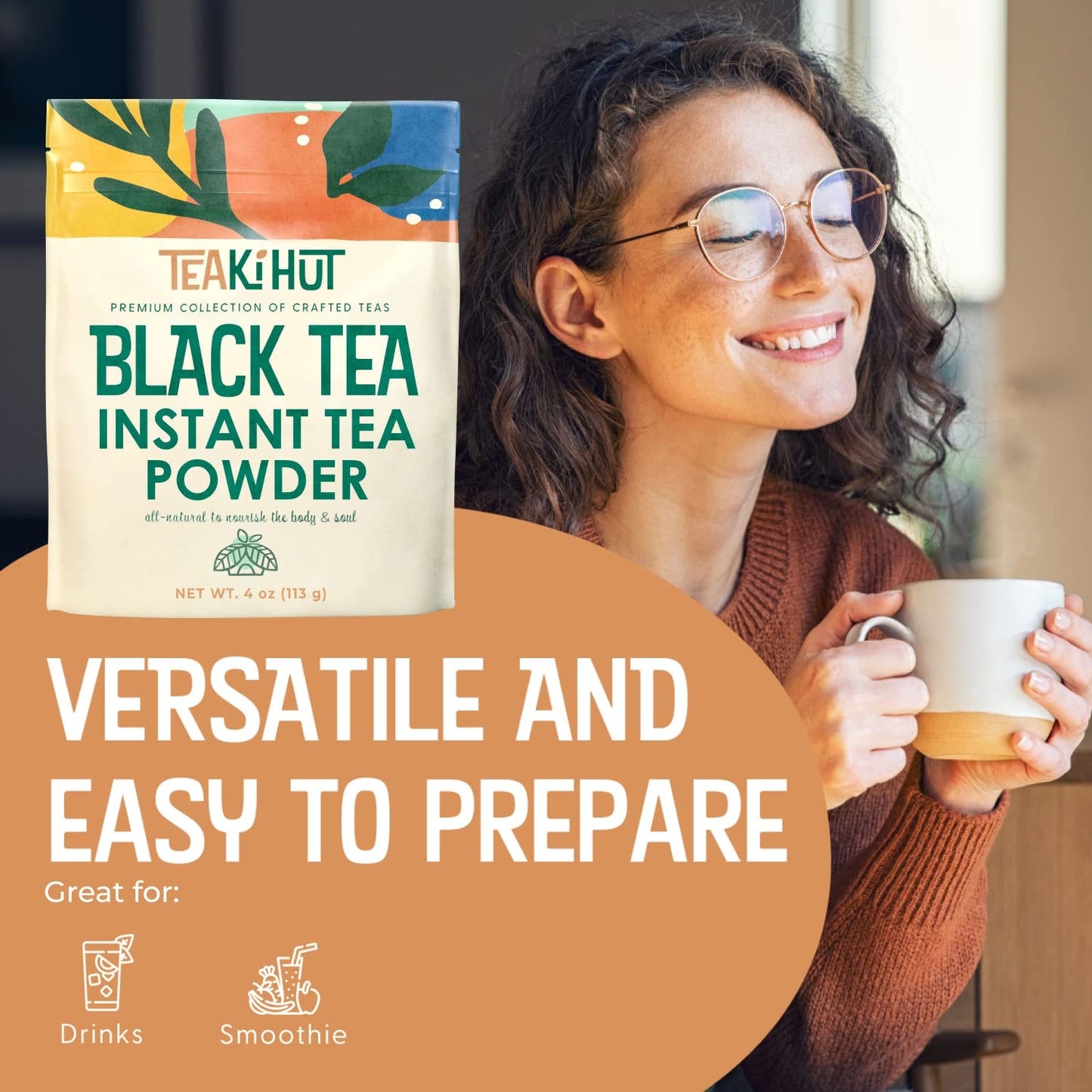 TEAki Hut Instant Black Tea Powder, Unsweetened, 4 oz, 113 Servings