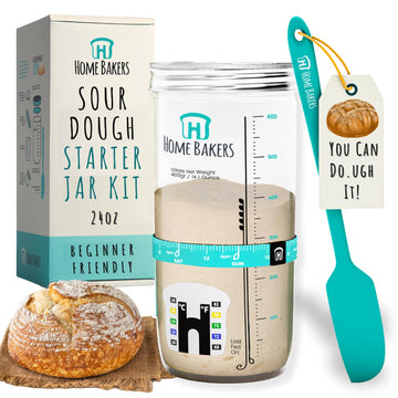 Ameeze Sourdough Starter Kit – 24oz Glass Jar with Feeding Band, Temp Strip, Airtight Lid – Teal, Beginner-Friendly, Model 2024