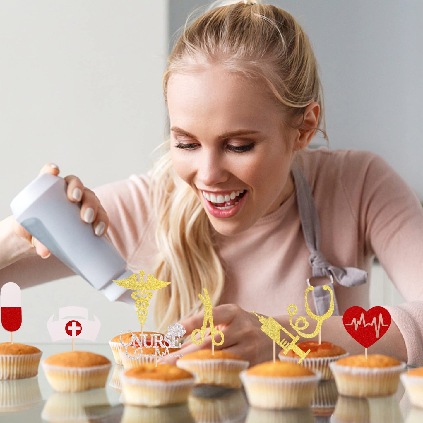 32 Pcs Nurse Cupcake Toppers Glitter Nursing School Graduation Cupcake Picks Medical Rn Nurse Grad Themed Birthday Baby Shower P