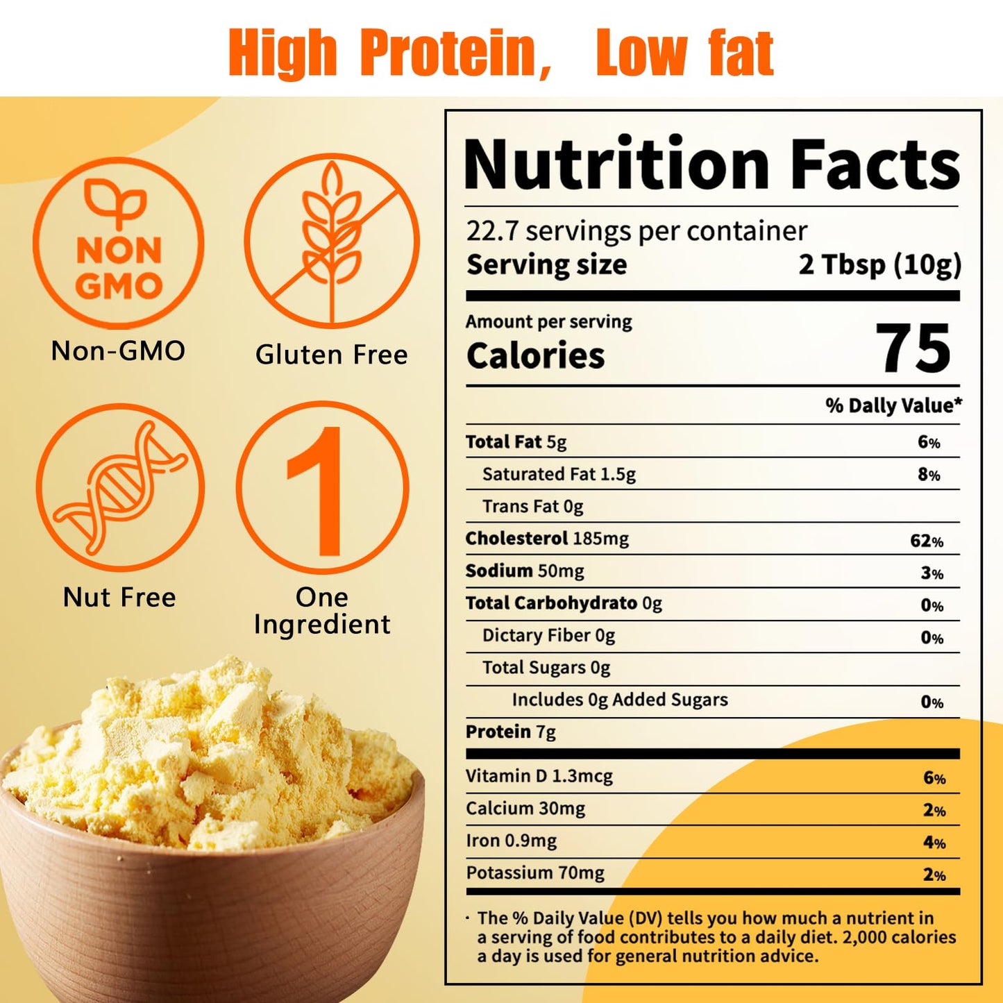 Nutrabloom Whole Egg Powder, Pure Natural Gluten Free Versatile Single Ingredient Nutrient-Rich Whole Egg Powder 8 Ounce For Bak