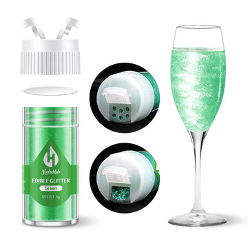 Green Edible Glitter for Cocktails - 6g Green Luster Dust Edible Drink Glitter Food Grade Metallic Shimmer Powder Sprinkles for 